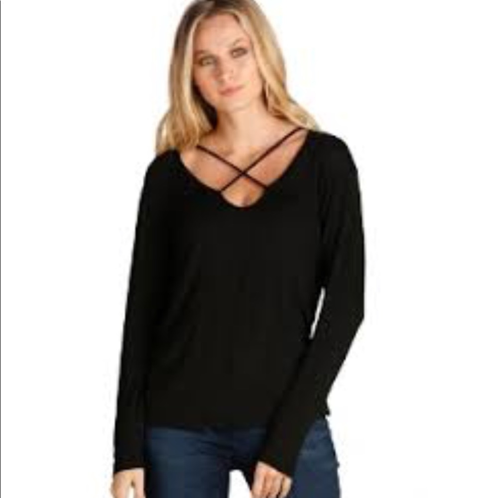 NWT! Elan Criss Cross Long Sleeve Top in Black